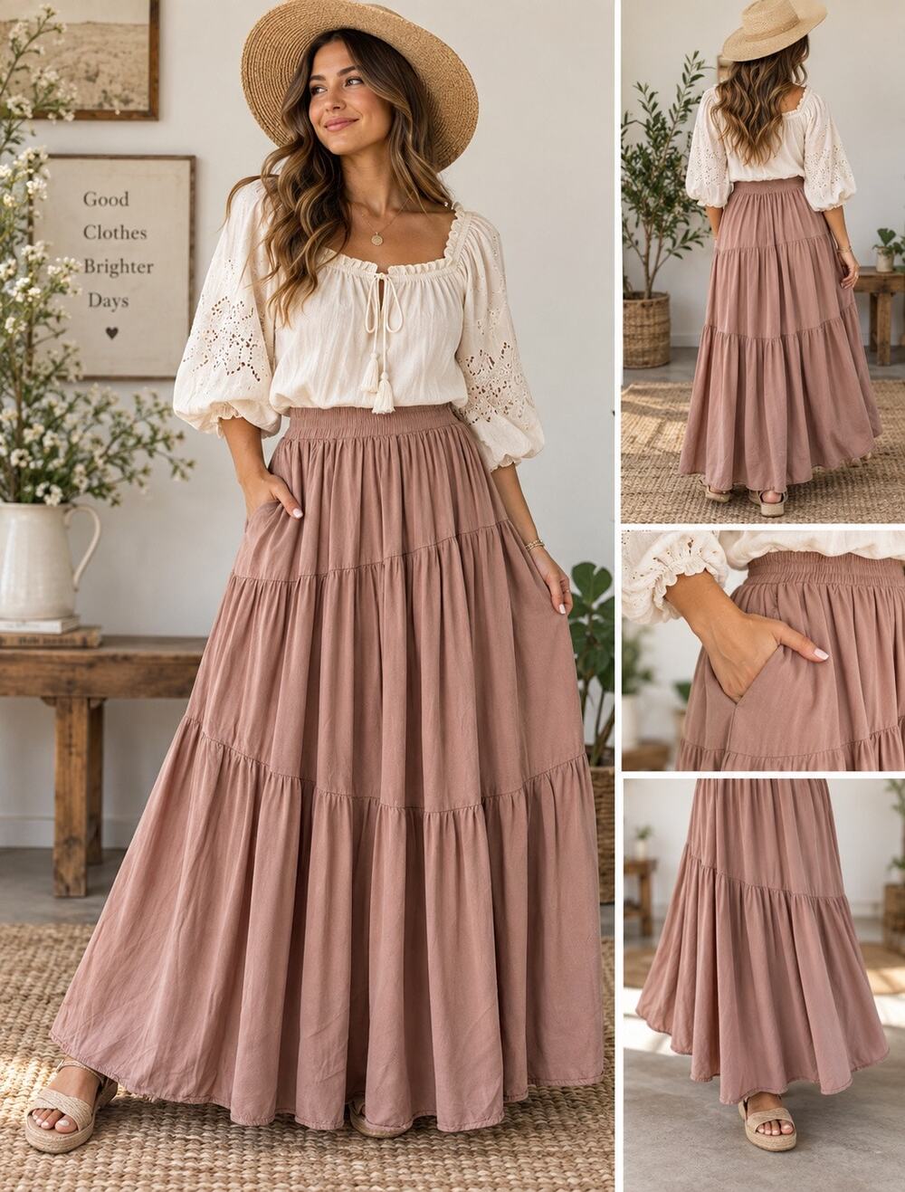 Anrabess Brown Tiered Maxi Skirt Peasant Cottagecore Renaissance Sz Large